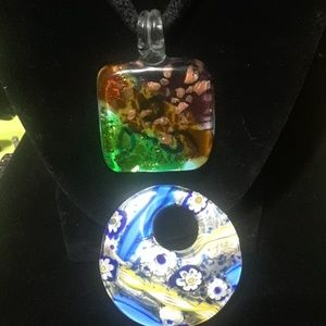 2 Murano type glass pendant with velvet choker